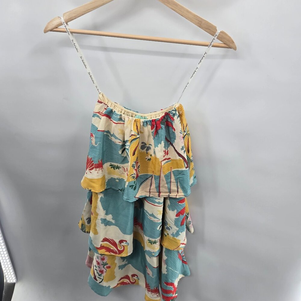 Free Destinations Tropical Tiered Strapless Mini Dress XS